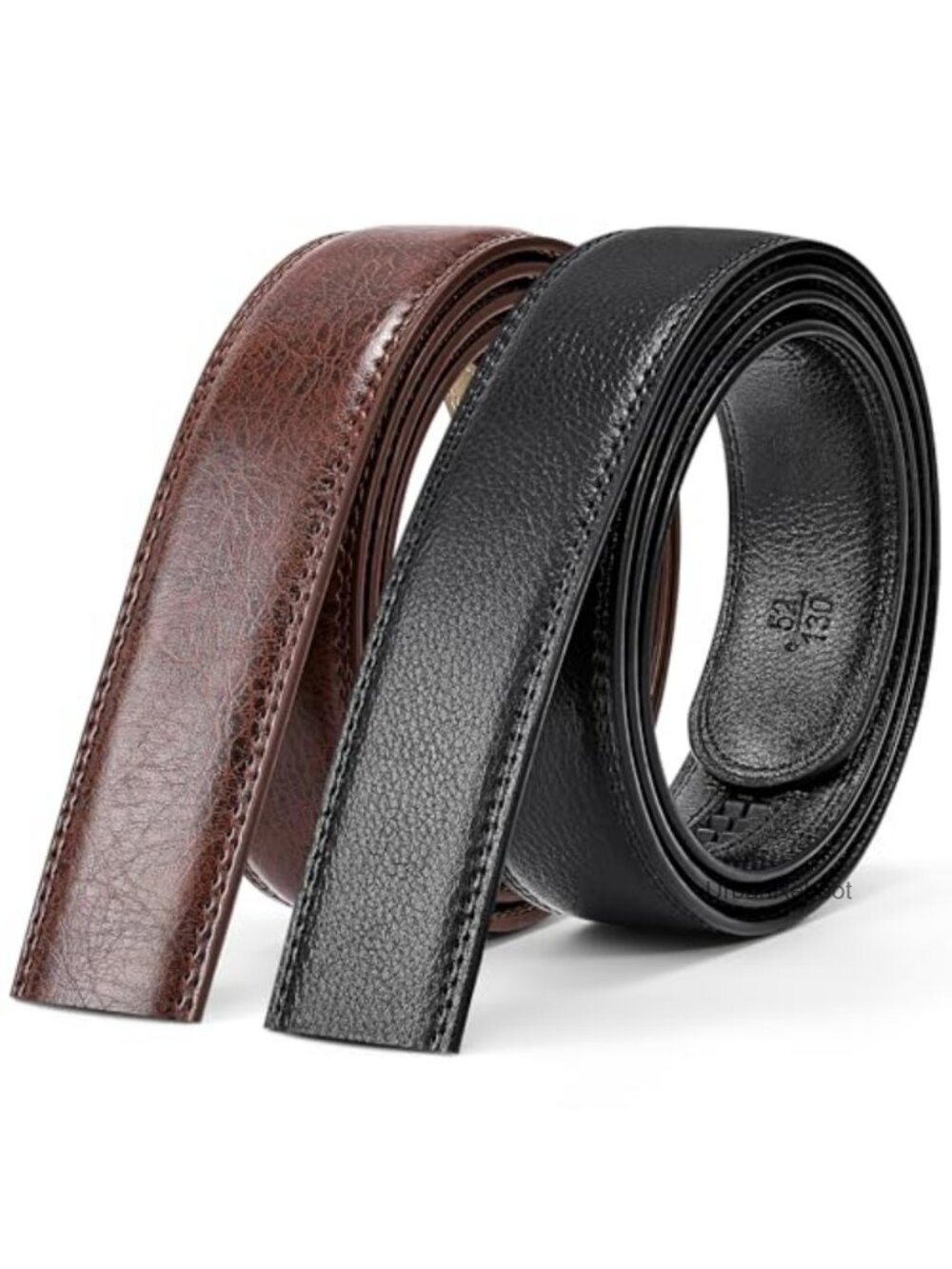 Genuine Leather Ratchet Belt Strap Replacement, No Buckle, Adjustable 33-44